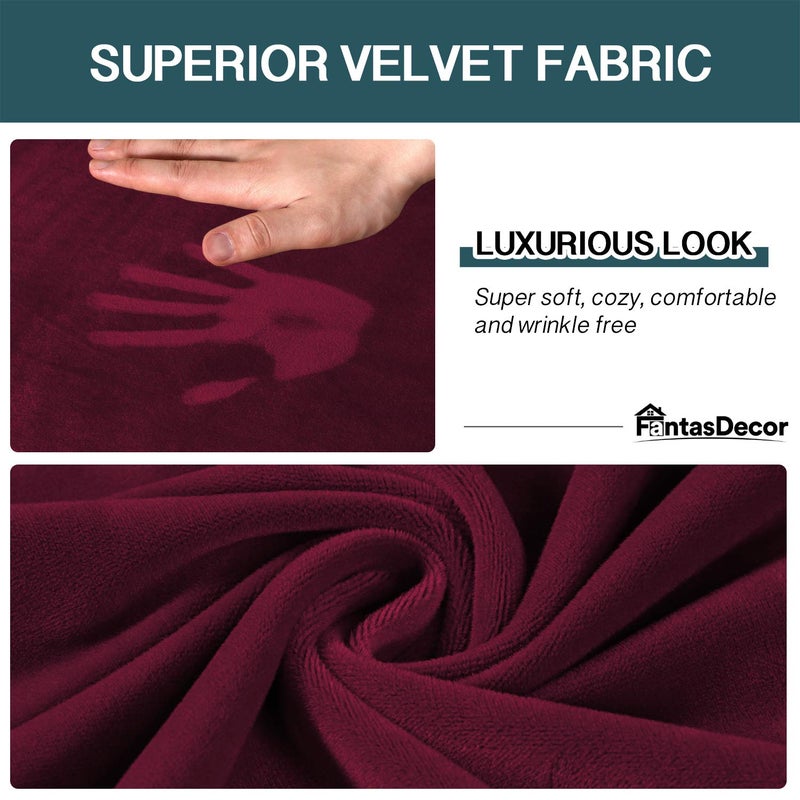 FantasDecor 4 Piece Sofa Velvet Couch Covers for 3 Cushion Stretch Slipcover with Individual Seat Cushion Elastic Furniture Protector for Pets, Machine Washable (Sofa, Burgundy) - Image 3